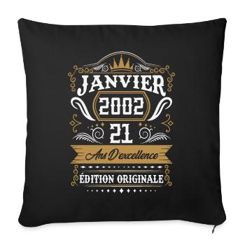 Janvier 2002 21 Ans Rétro Cadeau D'anniversaire - Housse de coussin décorative 45 x 45 cm - noir - Devant
