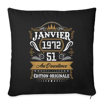 Janvier 1972 51 Ans Rétro Cadeau D'anniversaire - Housse de coussin décorative 45 x 45 cm - noir - Devant