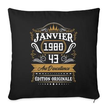 Janvier 1980 43 Ans Rétro Cadeau D'anniversaire - Housse de coussin décorative 45 x 45 cm - noir - Devant