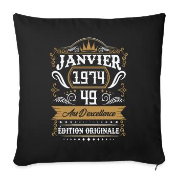 Janvier 1974 49 Ans Rétro Cadeau D'anniversaire - Housse de coussin décorative 45 x 45 cm - noir - Devant