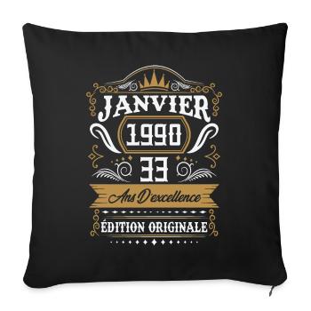 Janvier 1990 33 Ans Rétro Cadeau D'anniversaire - Housse de coussin décorative 45 x 45 cm - noir - Devant