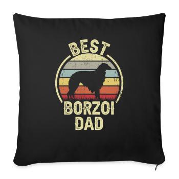 Meilleur père chien - Borzoi - Housse de coussin décorative 45 x 45 cm - noir - Devant