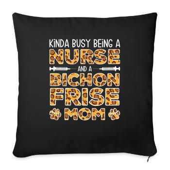 Nourrice Chien Mère - Bichon Frise - Housse de coussin décorative 45 x 45 cm - noir - Devant