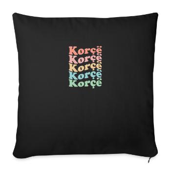 Vintage 70s Hippie Albania Town - Retro Korçë - Housse de coussin décorative 45 x 45 cm - noir - Devant