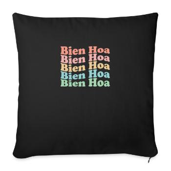Hippie Vietnam Town des années 70 - Rétro Bien Hoa - Housse de coussin décorative 45 x 45 cm - noir - Devant