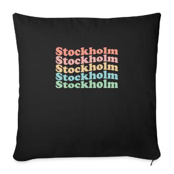 Ville de Suède hippie vintage des années 70 - Stockholm rétro - Housse de coussin décorative 45 x 45 cm - noir - Devant