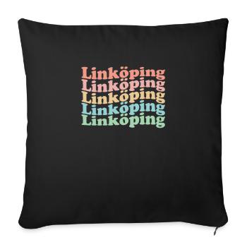 Vintage 70s Hippie Sweden City - Retro Linköping - Housse de coussin décorative 45 x 45 cm - noir - Devant