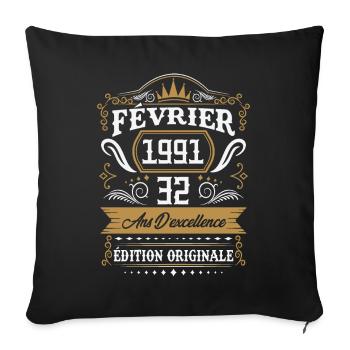 Février 1991 32 Ans Rétro Cadeau D'anniversaire - Housse de coussin décorative 45 x 45 cm - noir - Devant