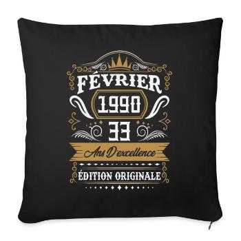 Février 1990 33 Ans Rétro Cadeau D'anniversaire - Housse de coussin décorative 45 x 45 cm - noir - Devant