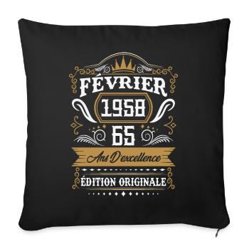 Février 1958 65 Ans Rétro Cadeau D'anniversaire - Housse de coussin décorative 45 x 45 cm - noir - Devant