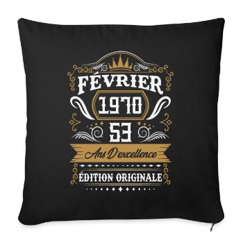 Février 1970 53 Ans Rétro Cadeau D'anniversaire - Housse de coussin décorative 45 x 45 cm - noir - Devant