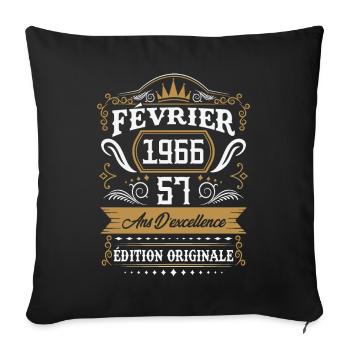 Février 1966 57 Ans Rétro Cadeau D'anniversaire - Housse de coussin décorative 45 x 45 cm - noir - Devant