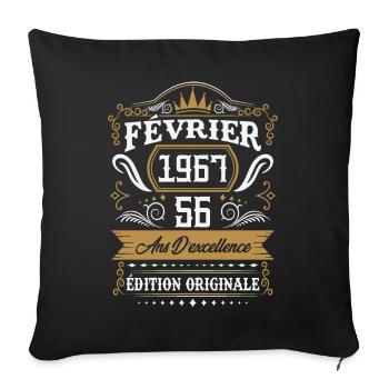 Février 1967 56 Ans Rétro Cadeau D'anniversaire - Housse de coussin décorative 45 x 45 cm - noir - Devant
