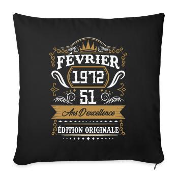 Février 1972 51 Ans Rétro Cadeau D'anniversaire - Housse de coussin décorative 45 x 45 cm - noir - Devant