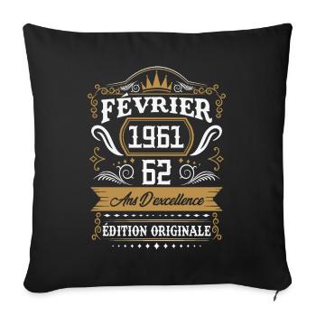 Février 1961 62 Ans Rétro Cadeau D'anniversaire - Housse de coussin décorative 45 x 45 cm - noir - Devant