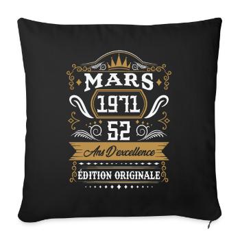 Mars 1971 52 Ans Rétro Cadeau D'anniversaire - Housse de coussin décorative 45 x 45 cm - noir - Devant