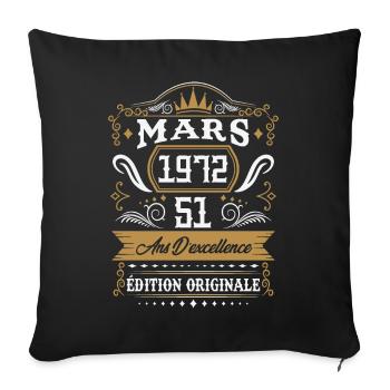 Mars 1972 51 Ans Rétro Cadeau D'anniversaire - Housse de coussin décorative 45 x 45 cm - noir - Devant