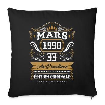 Mars 1990 33 Ans Rétro Cadeau D'anniversaire - Housse de coussin décorative 45 x 45 cm - noir - Devant