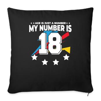 Age is just a number – 18th birthday - Sofa pillowcase 17,3'' x 17,3'' (45 x 45 cm) - black - Front
