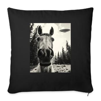 Cheval - Alien Selfie Ovni arabe - Housse de coussin décorative 45 x 45 cm - noir - Devant