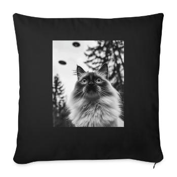 Cat - Alien Selfie Birman UFO - Sofa pillowcase 17,3'' x 17,3'' (45 x 45 cm) - black - Front