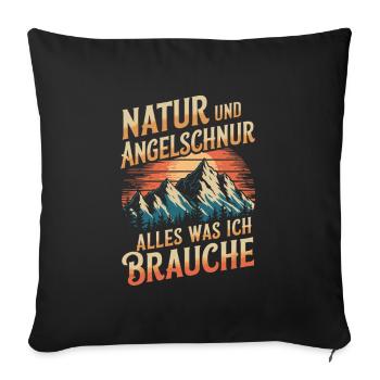 Angeln Fischen in der Natur lustiger Spruch - Sofakissenbezug 45 x 45 cm - Schwarz - Vorne