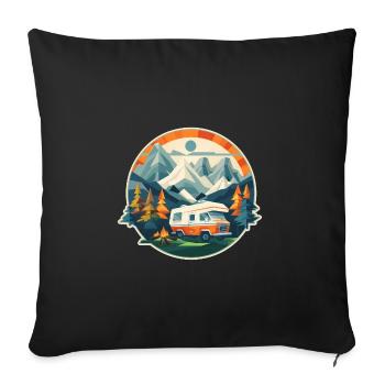 Low Poly Camping Adventure – Retro Summer Look - Sofa pillowcase 17,3'' x 17,3'' (45 x 45 cm) - black - Front