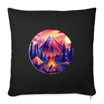 Retro Camping Design – Tente Low Poly et feu de camp - Housse de coussin décorative 45 x 45 cm - noir - Devant