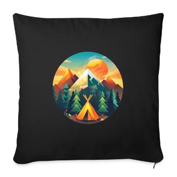 Camping Design Moderne Rétro – Tente Low Poly & Montagne - Housse de coussin décorative 45 x 45 cm - noir - Devant