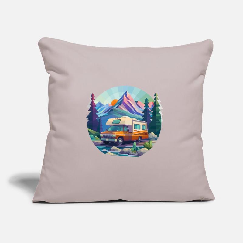 Camping à l’ancienne – Moderne dans un look low poly Housse de coussin décorative 45 x 45 cm