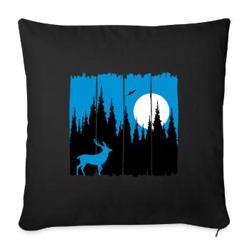 Hirsch vor Mond/Sonne Waldbewohner Wald Rehbock - Sofakissenbezug 45 x 45 cm - Schwarz - Vorne