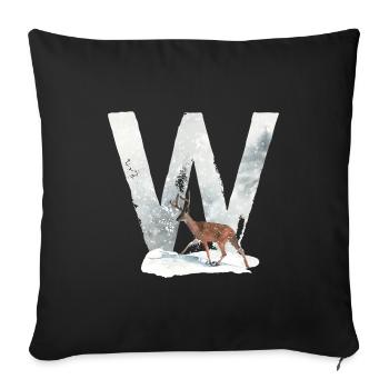 W – decorative character – winter - Sofa pillowcase 17,3'' x 17,3'' (45 x 45 cm) - black - Front
