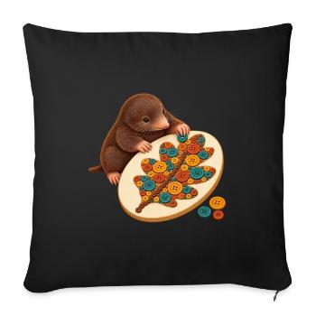 Maulwurf legt ein Knopfmosaik - Sofakissenbezug 45 x 45 cm - Schwarz - Vorne