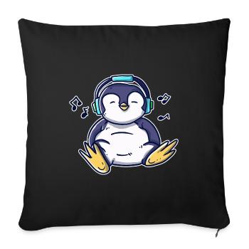 Kawaii dancing penguin with headphones and music - Sofa pillowcase 17,3'' x 17,3'' (45 x 45 cm) - black - Front