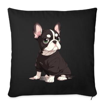 Niedliche Bulldogge Mops Hund - Sofakissenbezug 45 x 45 cm - Schwarz - Vorne