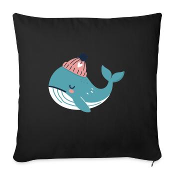 Verträumter Wal mit Beanie Mütze - Sofakissenbezug 45 x 45 cm - Schwarz - Vorne