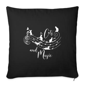Les chats et la musique. Lignes de chat et de note - Housse de coussin décorative 45 x 45 cm - noir - Devant