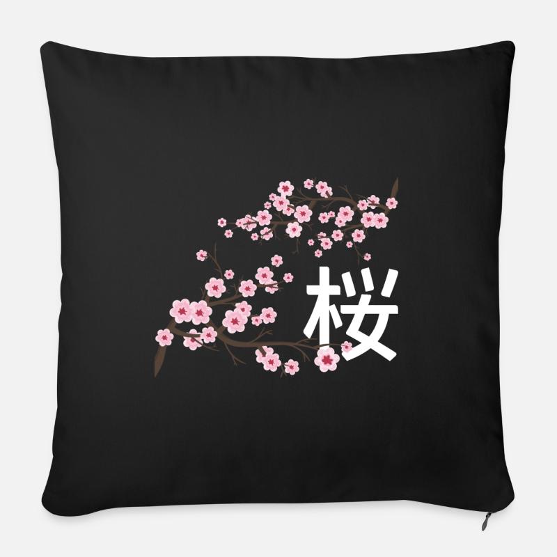 Sakura Japanische Kirschblüten - Sofakissenbezug 45 x 45 cm - Schwarz