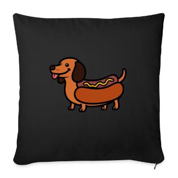 Comic Hund Wiener Hot Dog Dackel Hotdog Senf - Sofakissenbezug 45 x 45 cm - Schwarz - Vorne