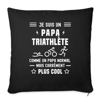 papa triathlète comme papa normal fête des pères - Housse de coussin décorative 45 x 45 cm - noir - Devant