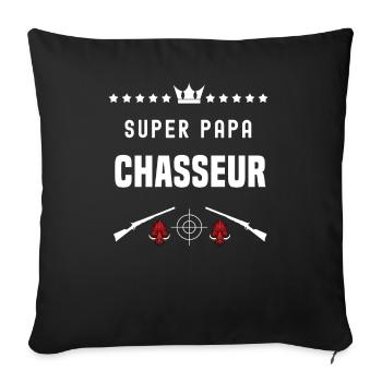 super papa chasseur sanglier fête des pères chasse - Housse de coussin décorative 45 x 45 cm - noir - Devant