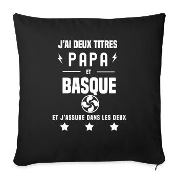 j'ai deux titres papa basque lauburu croix basque - Housse de coussin décorative 45 x 45 cm - noir - Devant