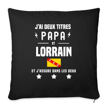 j'ai deux titres papa et lorrain homme drapeau - Housse de coussin décorative 45 x 45 cm - noir - Devant