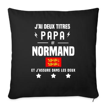 j'ai deux titres papa et normand drapeau - Housse de coussin décorative 45 x 45 cm - noir - Devant