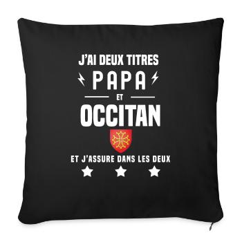j'ai deux titres papa et occitan homme drapeau - Housse de coussin décorative 45 x 45 cm - noir - Devant