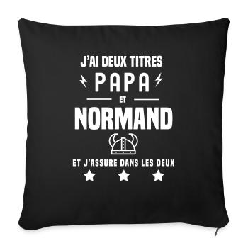 j'ai deux titres papa et normand casque viking - Housse de coussin décorative 45 x 45 cm - noir - Devant