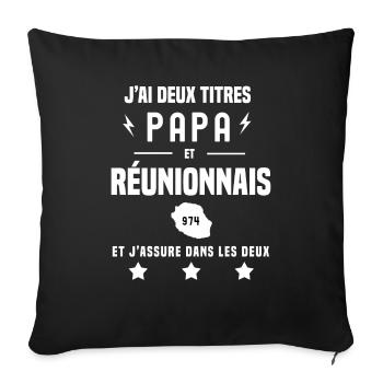 j'ai deux titres papa et réunionnais 974 - Housse de coussin décorative 45 x 45 cm - noir - Devant