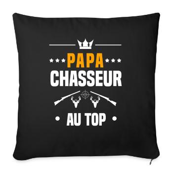 papa chasseur chevreuil au top cadeau papa chasse - Housse de coussin décorative 45 x 45 cm - noir - Devant