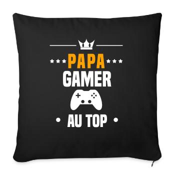 papa gamer au top cadeau papa gaming - Housse de coussin décorative 45 x 45 cm - noir - Devant