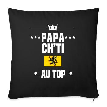 papa ch'ti drapeau au top papa nord - Housse de coussin décorative 45 x 45 cm - noir - Devant